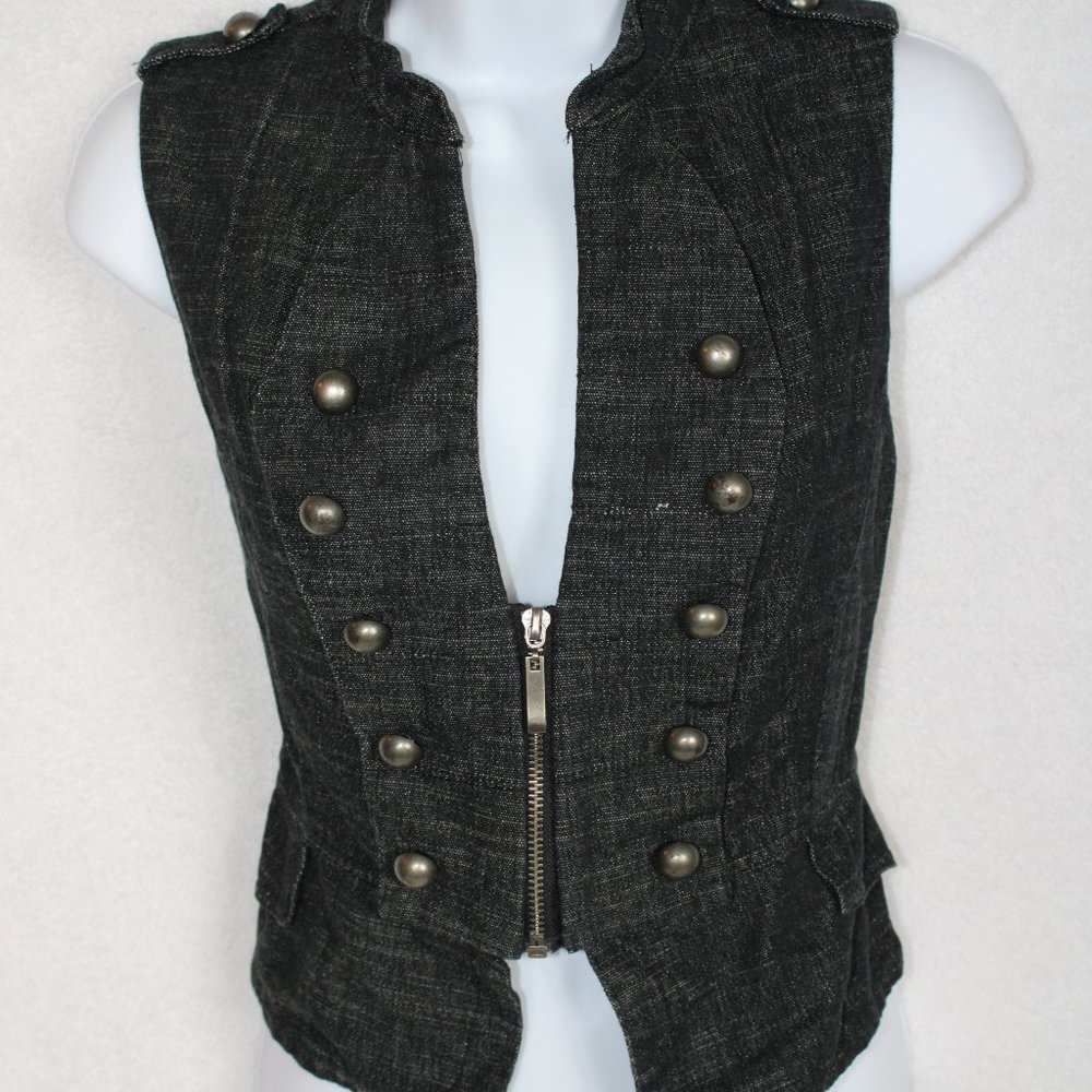 Forever 21 Women's Vest Cropped Zipper Denim Black Large